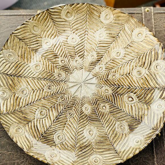 14” Embossed Mandala Platter – Boho Peacock Feather - Picture 5 of 5